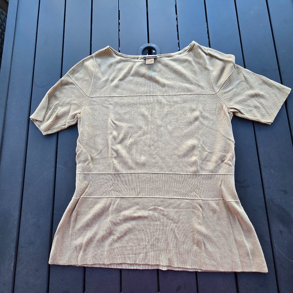 Ann Taylor Factory Tan Short Sleeve Knit Sweater Size Large